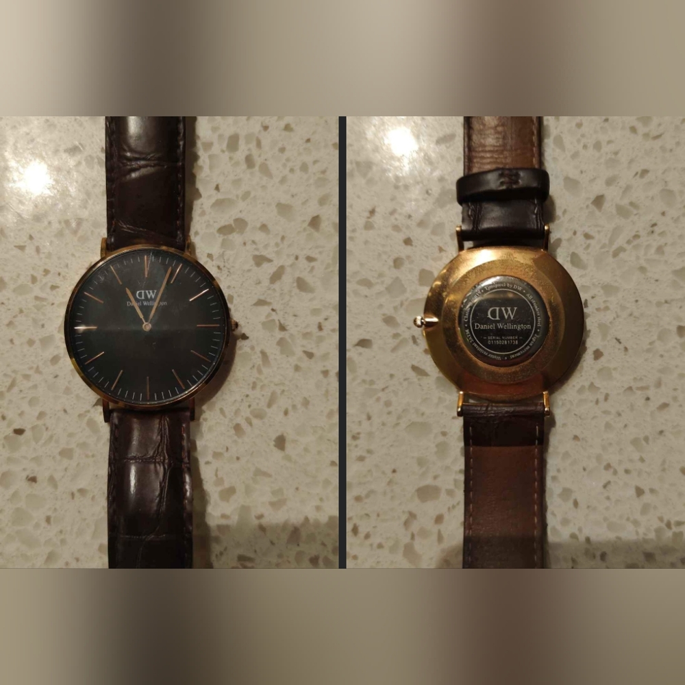 Men's watch. Daniel Wellington. Black leather strap.